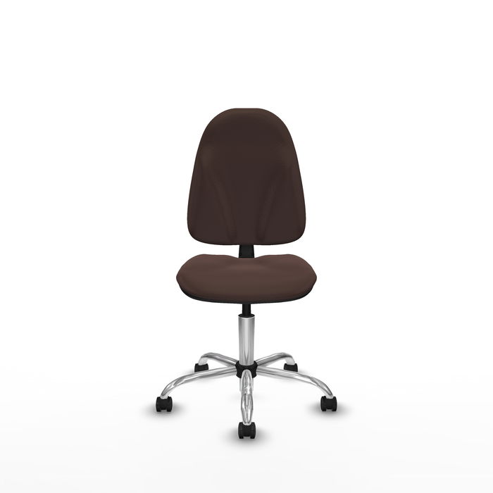 Silla de oficina Algarra con mecanismo Contacto permanente básico tapizada con Similpiel color Marrón oscuro. Equipada con Base cromada, Sin brazos y Ruedas autofrenantes Silla de oficina Algarra con mecanismo Contacto permanente básico tapizada con Similpiel color Marrón oscuro. Equipada con Base cromada, Sin brazos y Ruedas autofrenantes