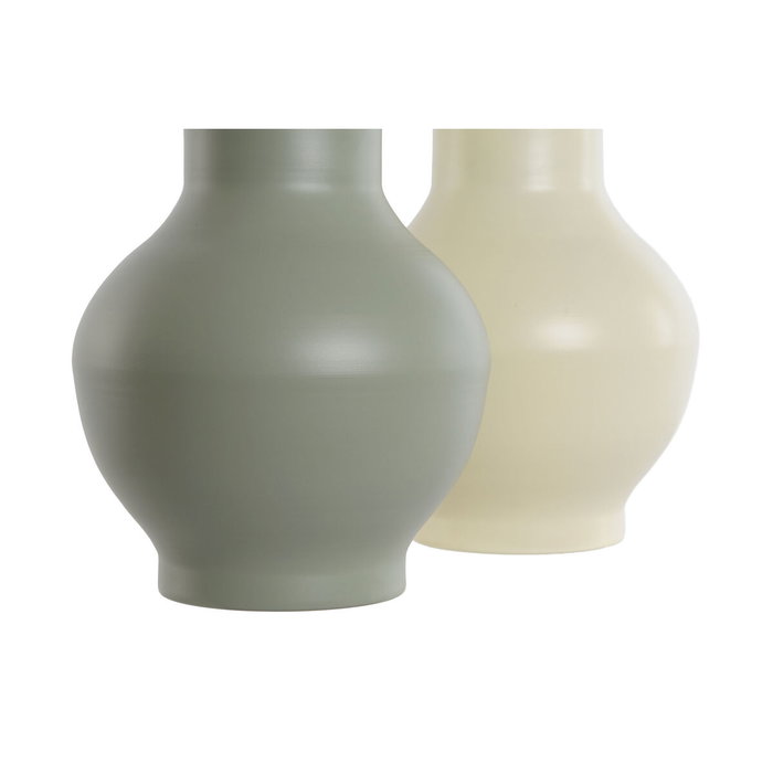 DKD Home Decor Set de 2 Jarrones de Metal en Colores Crema y Verde