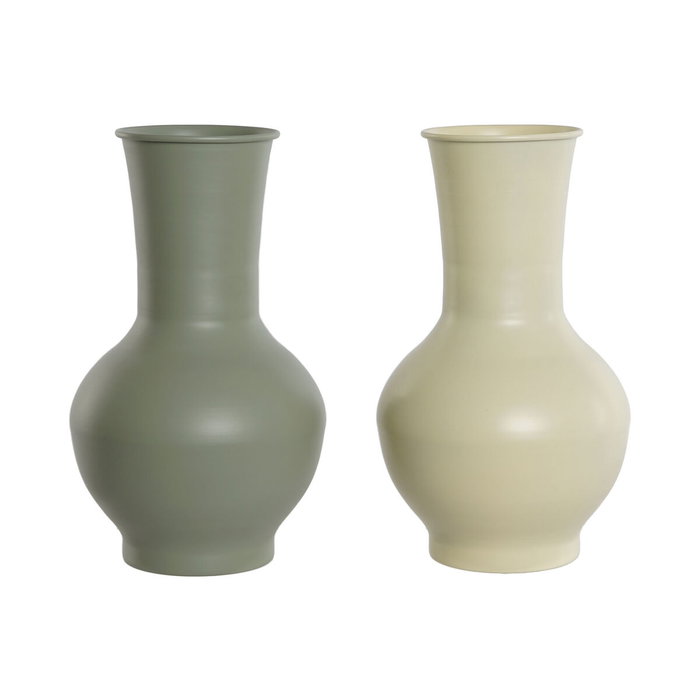 DKD Home Decor Set de 2 Jarrones de Metal en Colores Crema y Verde