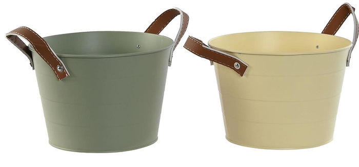 DKD Home Decor Set de 2 Jarrones de Metal en Colores Crema y Verde