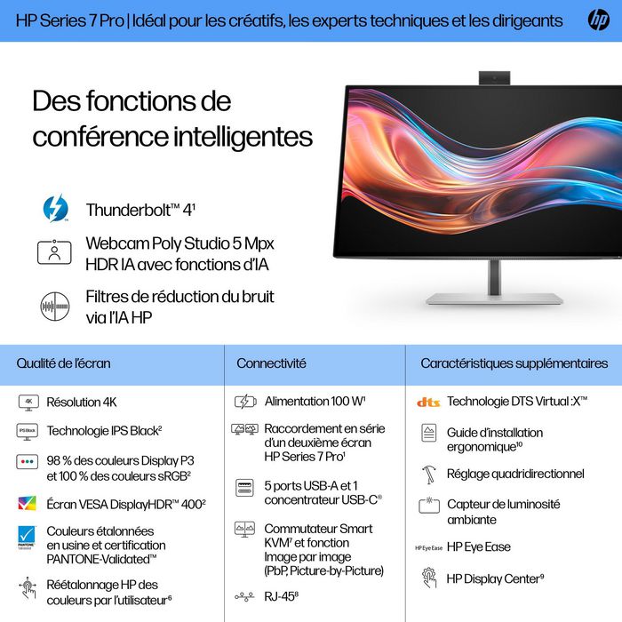 HP Series 7 Pro 27 inch 4K Conferencing Monitor - 727pm Black/Silver