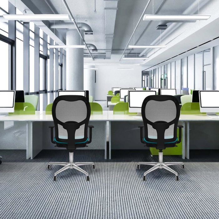 PIQUERAS Y CRESPO Silla de oficina Jorquera con mecanismo Sincro, Tela Turquesa y Malla Blanca PIQUERAS Y CRESPO Silla de oficina Jorquera con mecanismo Sincro, Tela Turquesa y Malla Blanca