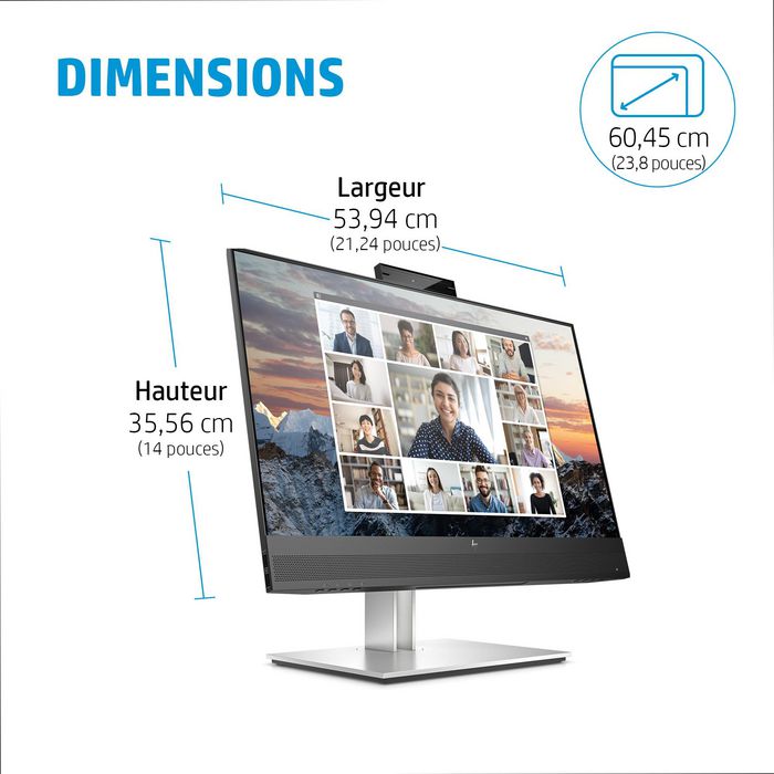 HP E24m G4 Monitor 23.8" Full HD IPS 1920 x 1080 USB-C 65W Carga Webcam Zoom Certificado 5MP Altavoces Mics