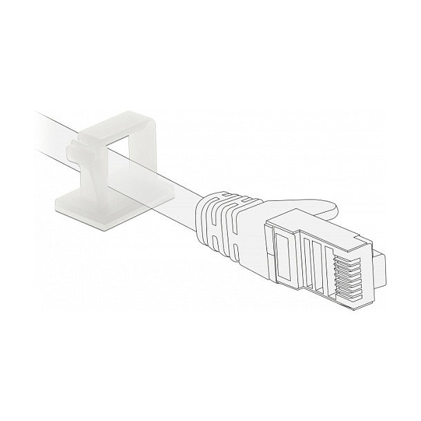 DeLOCK 60250 Portacables con Clip de Bloqueo Autoadhesivo, 10 Piezas, Blanco
