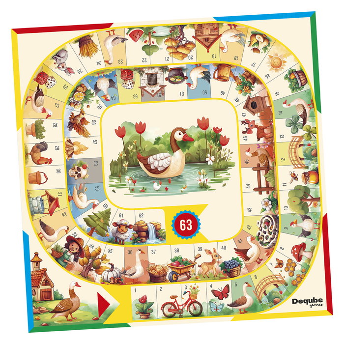 DEQUBE Parchís y Oca Juego de Mesa con Accesorios D00330 para Niños +5 Años - Español, Inglés, Portugués