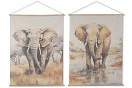 DKD Home Decor Lienzo de Lino Abeto Elefante Surtido 2 unidades (125x2,5x160 cm)