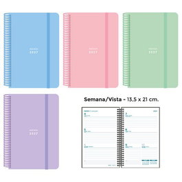Senfort Agenda Anual 2027 Pastel con Espiral y Goma 135x210 mm
