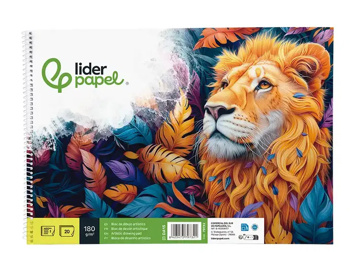 Liderpapel Bloc Dibujo Lineal Espiral 460x325 mm 20 Hojas 180 gr/m2 con Recuadro Perforado
