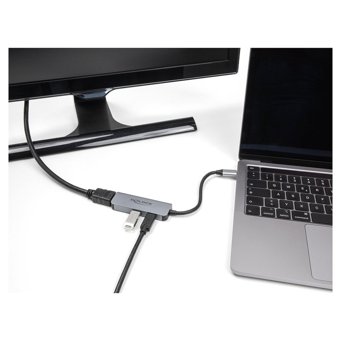 DeLOCK Adaptador USB Type-C a HDMI 4K 60 Hz 61063 con Puerto USB-A, USB-C PD 95W, Aluminio, HDR, Plug & Play