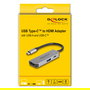 DeLOCK Adaptador USB Type-C a HDMI 4K 60 Hz 61063 con Puerto USB-A, USB-C PD 95W, Aluminio, HDR, Plug & Play
