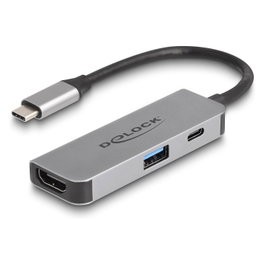 DeLOCK Hub de Interfaz 61063 USB Type-C a HDMI 4K 60 Hz con USB Type-A y USB Type-C PD 95 W