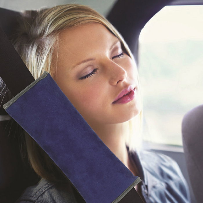 Jet Lag Cojín Protector Cinturón Coche, Protege el Cuello, Gris/Azul/Negro, Lavable