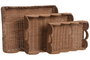 DKD Home Decor Set de 3 Bandejas de Decoración de Ratan y Metal Natural