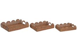 DKD Home Decor Set de 3 Bandejas de Decoración de Ratan y Metal Natural
