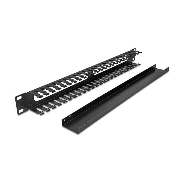 DeLOCK 81558 Panel de gestión de cables de metal negro 1U