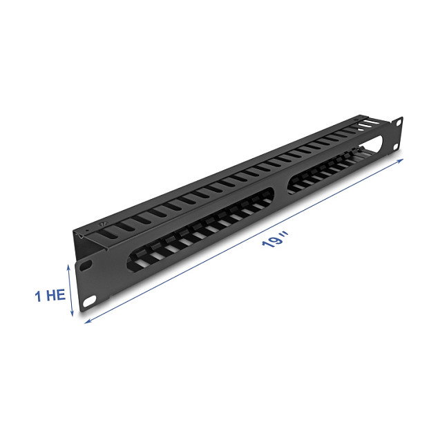DeLOCK 81558 Panel de gestión de cables de metal negro 1U