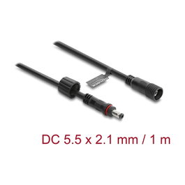 DeLOCK Cable de extensión DC 5,5 x 2,1 mm macho a hembra con tapa roscada M12 x 1,75 mm impermeable 18 AWG, 1 m, negro