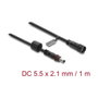 DeLOCK Cable de extensión DC 5,5 x 2,1 mm macho a hembra con tapa roscada M12 x 1,75 mm impermeable 18 AWG, 1 m, negro