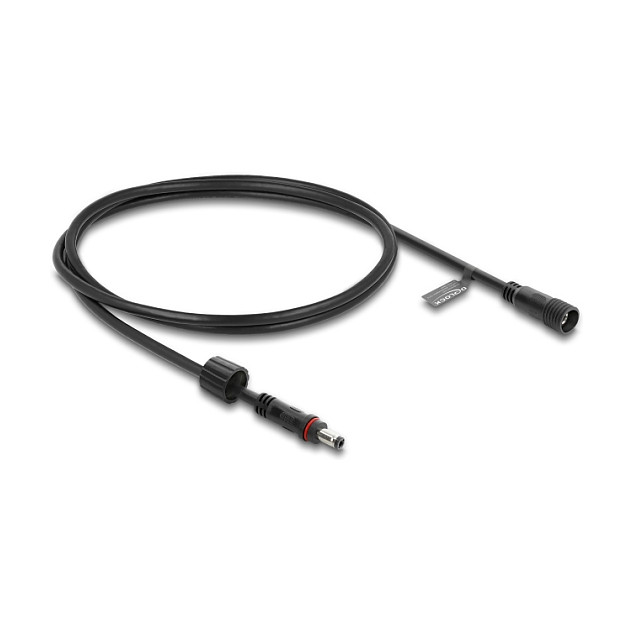 DeLOCK Cable de extensión DC 5,5 x 2,1 mm macho a hembra con tapa roscada M12 x 1,75 mm impermeable 18 AWG, 1 m, negro DeLOCK Cable de extensión DC 5,5 x 2,1 mm macho a hembra con tapa roscada M12 x 1,75 mm impermeable 18 AWG, 1 m, negro