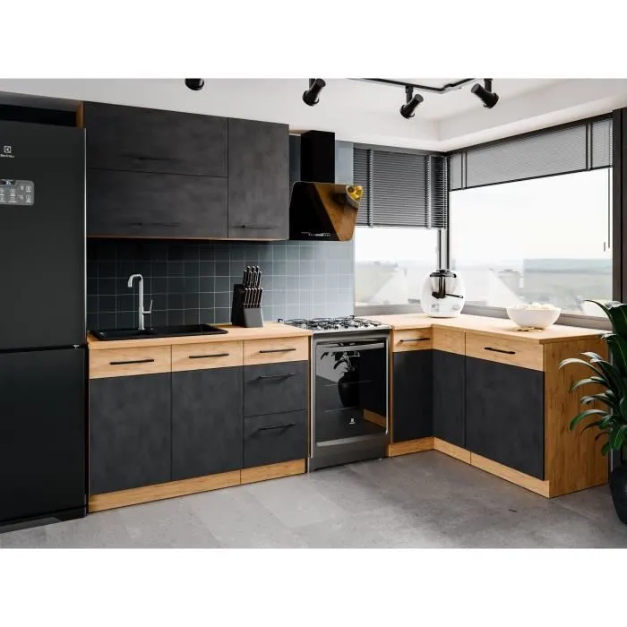 Mueble alto ROCK Melamina Roble Lancelot Gris Matera 1 Puerta L60 x H72 cm