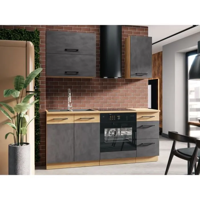 Mueble alto ROCK Melamina Roble Lancelot Gris Matera 1 Puerta L60 x H72 cm