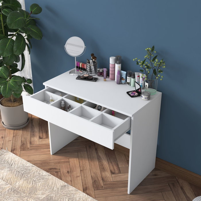 Hanah Home Mesa de Maquillaje BJ104 - 2342, Aglomerado Melamina Blanco, Ancho 90cm, Alto 76.8cm, Profundo 45cm