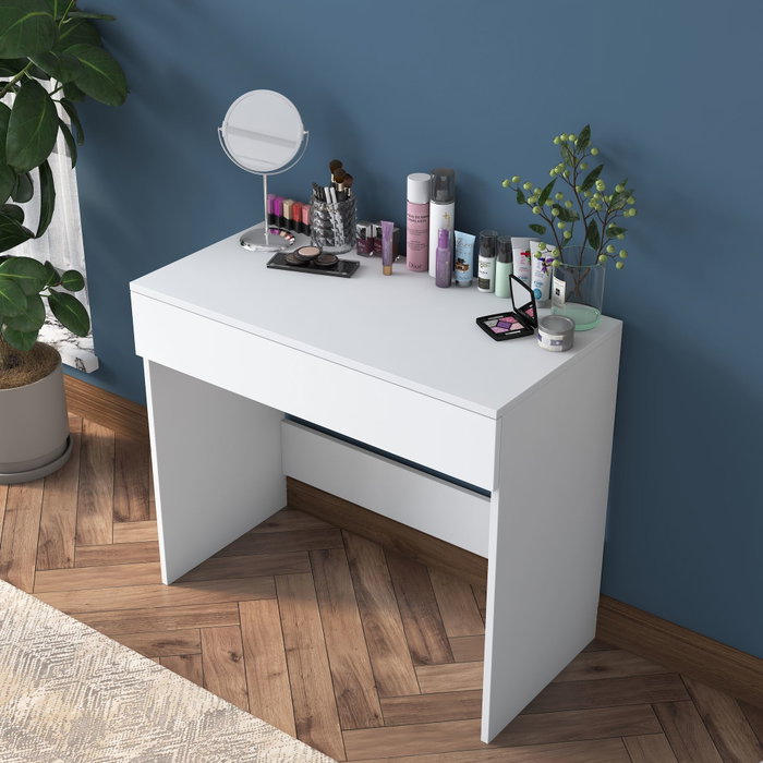 Hanah Home Mesa de Maquillaje BJ104 - 2342, Aglomerado Melamina Blanco, Ancho 90cm, Alto 76.8cm, Profundo 45cm