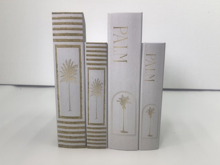 DKD Home Decor Set de 2 Cajas Decorativas Tipo Libro Glam Blanco y Dorado