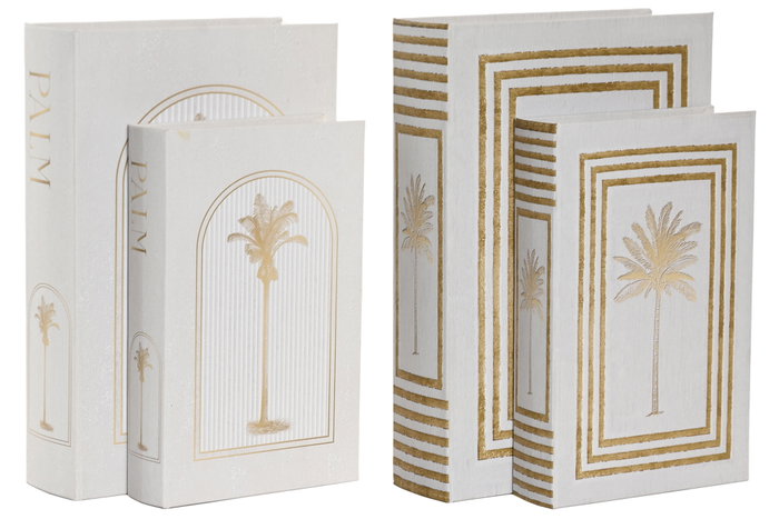 DKD Home Decor Set de 2 Cajas Decorativas Tipo Libro Glam Blanco y Dorado