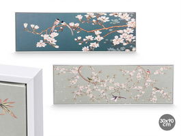 Giftdecor Cuadro Lienzo Marco Blanco Rama Almendro Surtidos 90x30x3 cm (Set de 2)