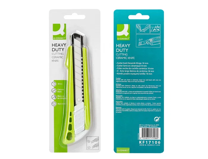 Q-connect Cúter de Plástico Ancho con Guía Metálica y Cuchilla de Cerámica 18 mm xd-43 Blíster 1 Unidad