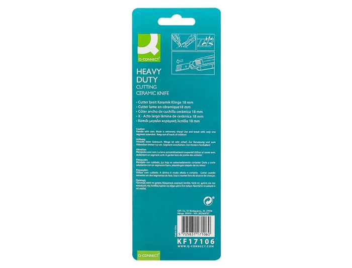 Q-connect Cúter de Plástico Ancho con Guía Metálica y Cuchilla de Cerámica 18 mm xd-43 Blíster 1 Unidad