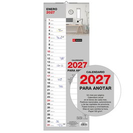 Miquelrius Calendario Pared Basic Mensual 2027 para Escribir 155x430 mm