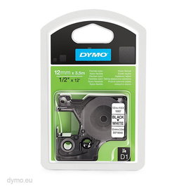 Dymo Cinta de Transferencia Térmica D1 16957, Negro Sobre Blanco, 12 mm x 3.5 M, para Etiquetas de Nylon Flexible