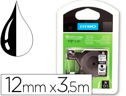 Dymo Cinta D1 de Nylon Flexible 12mm x 3,5m Negro sobre Blanco