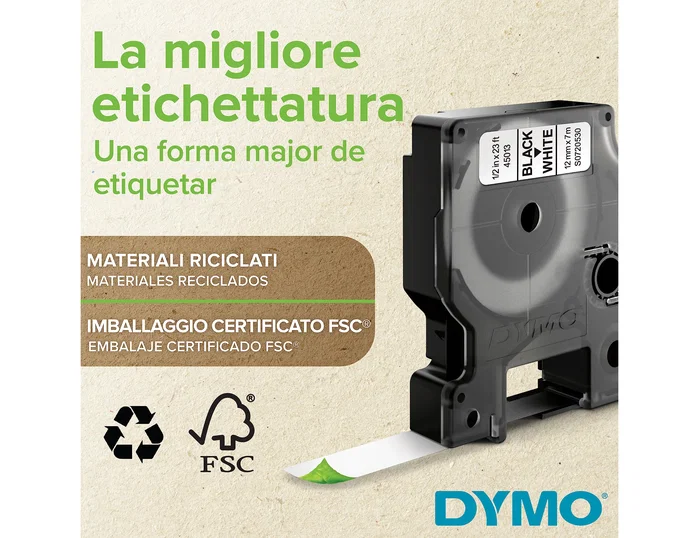 Dymo Cinta D1 Nylon Negro sobre Blanco 12mm x 3,5m Dymo Cinta D1 Nylon Negro sobre Blanco 12mm x 3,5m