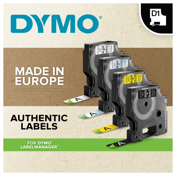 Dymo Cinta D1 Nylon 12mm x 3,5m Negro sobre Blanco