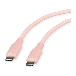 ROLINE Cable USB 2.0 USB C a USB C, Silicona, 60W, Rosa, 1 m