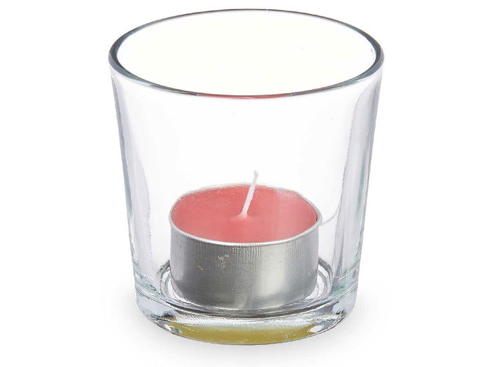 Acorde Portavelas Tealight Frutos Rojos 6 Horas Vidrio Cera Metal 7x7x7cm (Set de 12)