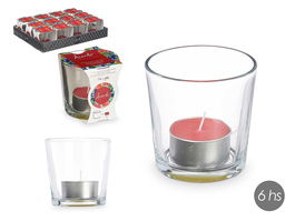 Acorde Portavelas Tealight Frutos Rojos 6 Horas Vidrio Cera Metal 7x7x7cm (Set de 12)