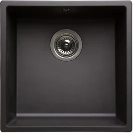 NORD INOX Fregadero de cocina empotrado 1 recipiente + 1 desagüe de cesta sin escurridor - Resina - 40 x 40 x 20 cm - Negro