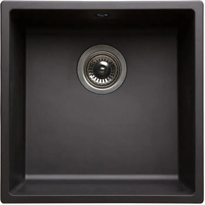 NORD INOX Fregadero de cocina empotrado 1 recipiente + 1 desagüe de cesta sin escurridor - Resina - 40 x 40 x 20 cm - Negro