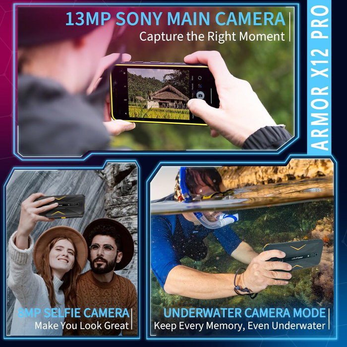 Ulefone Smartphone Armor 33 ULEAR33B Negro, 12 GB RAM, 512 GB, Pantalla 6.95", 50MP, Batería 25500 mAh