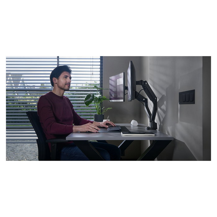 One for All Soporte de Monitor Dual DM 4210, Soporte para 2 Pantallas, Peso 10 kg, Tamaño Pantalla 13" a 35", Montaje Pinza/Atornillado, Negro