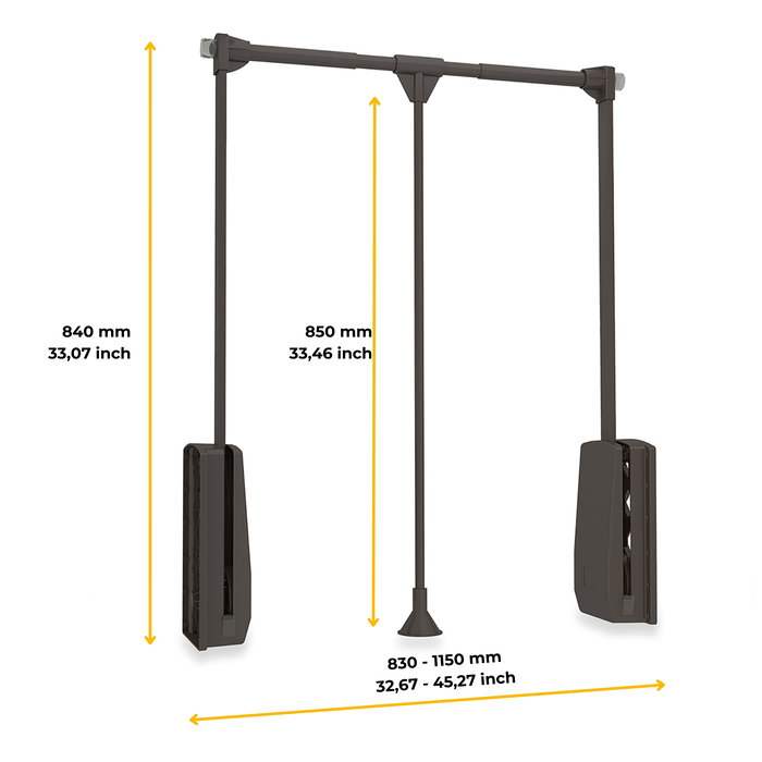 Emuca Colgador abatible para armario Hang, ancho regulable 830-1150mm, Acero y Plástico, Pintado moka