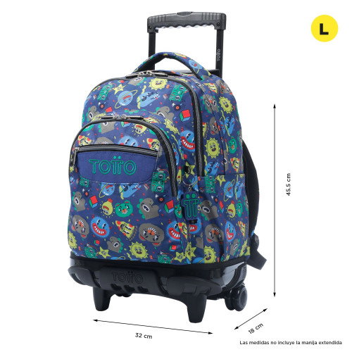 Totto Mochila Escolar Renglones MMA03ECO006-2416P-8JZ con Ruedas, Estampado, 35 Litros, 32 x 45.5 x 18 cm