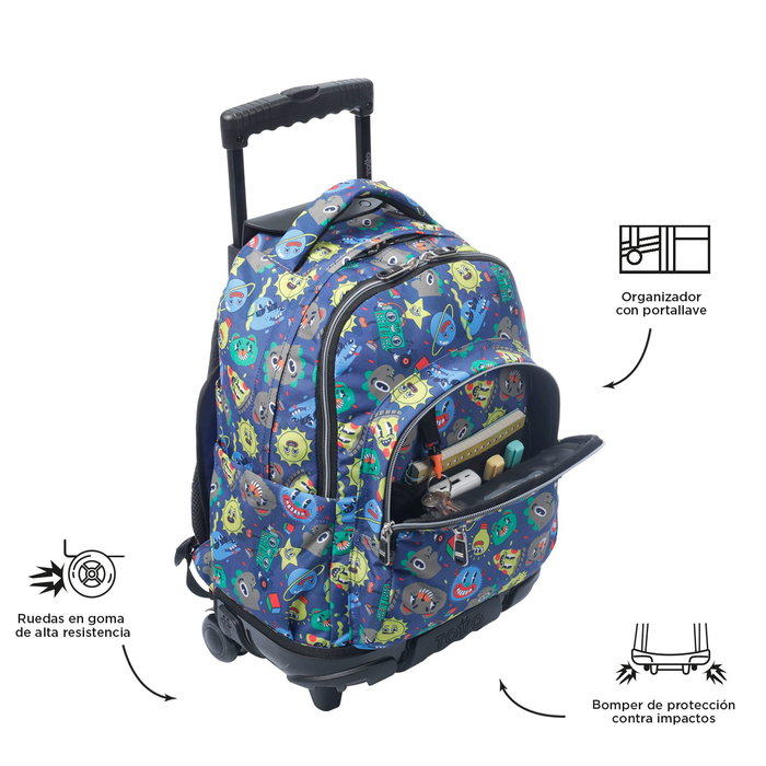 Totto Mochila Escolar Renglones MMA03ECO006-2416P-8JZ con Ruedas, Estampado, 35 Litros, 32 x 45.5 x 18 cm
