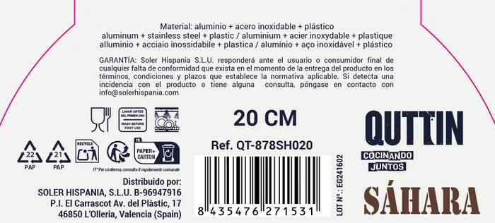 Quttin Sarten de Aluminio Forjado 20 cm con Mango Soft Full (6 Unidades)