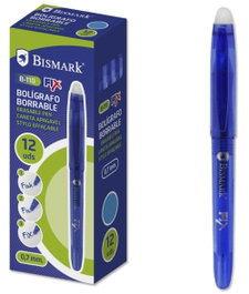 POESSA Bismark Bolígrafo Borrable Azul 0,7mm con Capuchón, Pack de 12