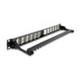 DeLOCK Panel de Conexión Keystone 19 Pulgadas, 24 Puertos, En Ángulo con Entrada de Tensión, Montaje Rack 1U, Color Negro, Metal y Plástico - 125.5 x 482.6 x 44.2 mm
